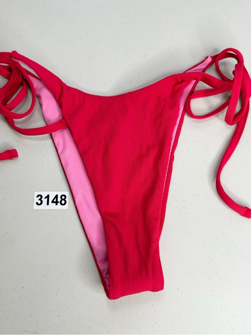 Berlook Bikini Bottom Mediu Red Pink Tie Side Ribbed Swimwear